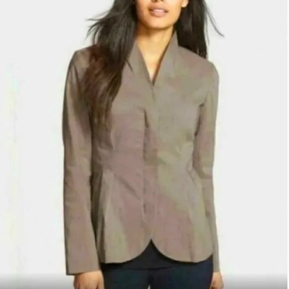 Eileen Fisher Polished Ramie Silk Stretch Jacket Blazer Zip  Front Sz S Career